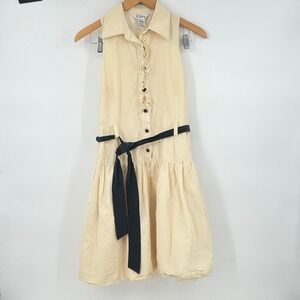 Lilly Pulitzer Silk Cotton Fit & Flare Dress 6 Sleeveless Ruffle Belted Cream